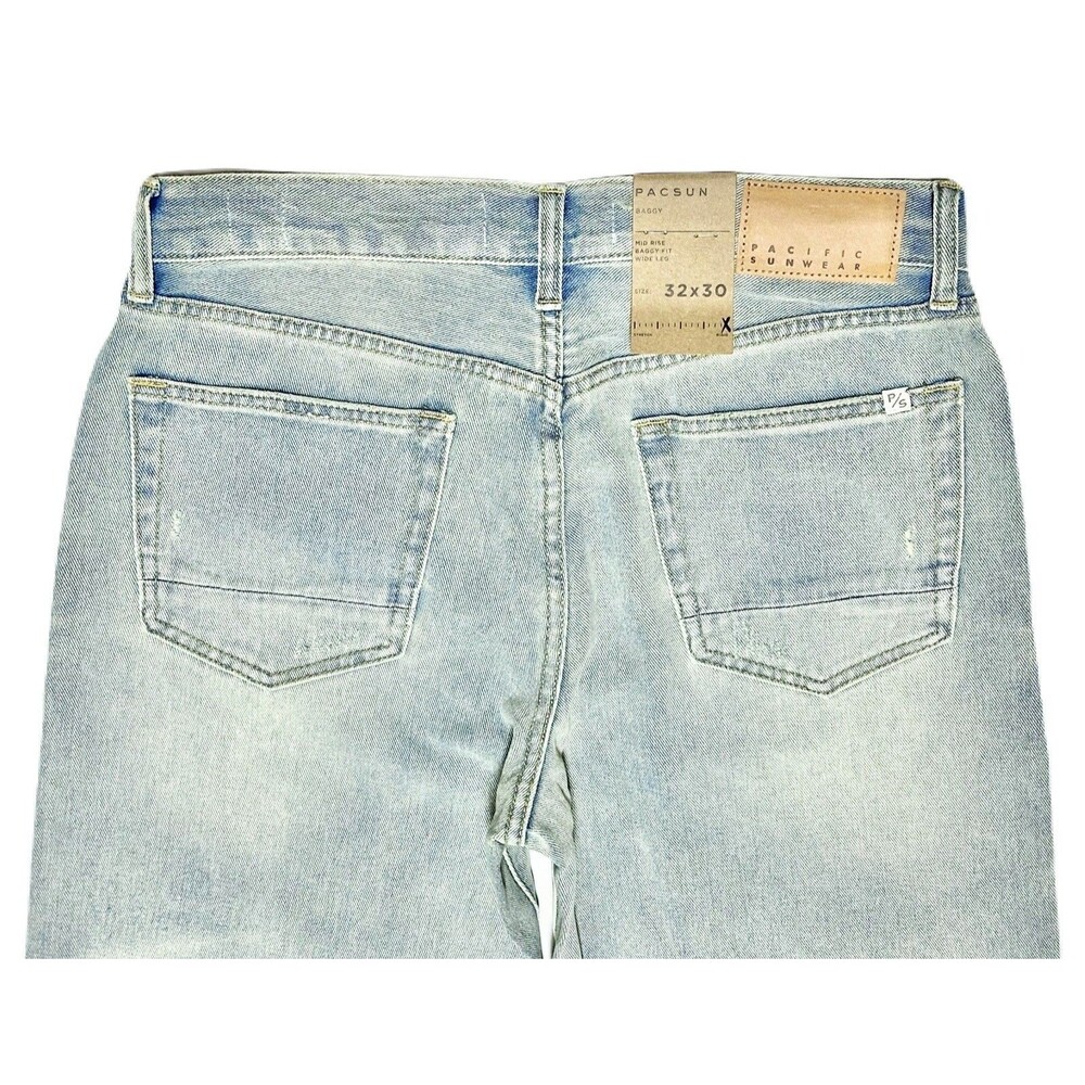 NEW Pacsun Mens Size 32x30 Pacsun Dylan Distressed Baggy Jeans Light Blue Tinted - Picture 7 of 12